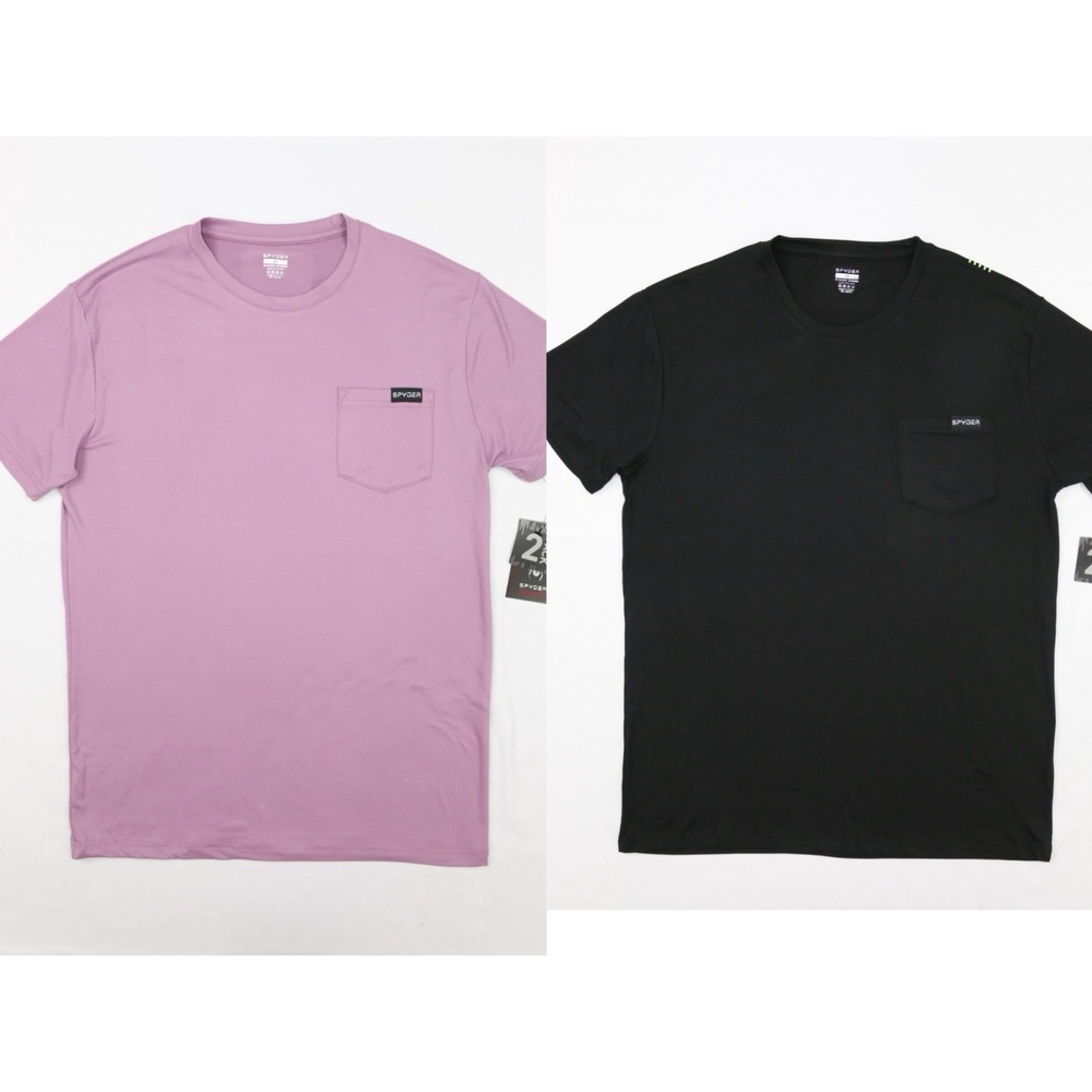 SPYDER 2 Pack Loungewear T-Shirts Mens Black Purple Sz M Super Soft Pocket Front